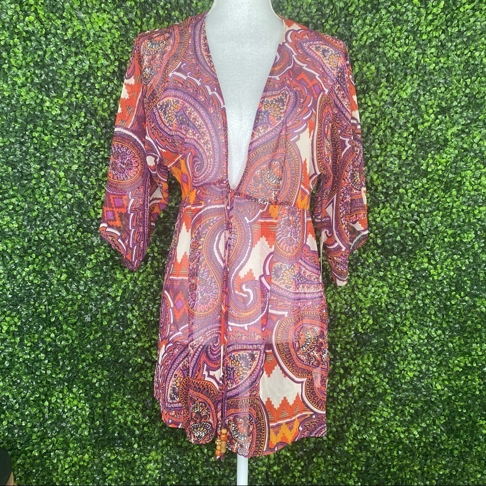 Nwt CAbi sheer paisley‎ print cardigan/swim cover